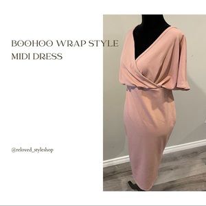 Boohoo Maternity Wrap Tie Waist Midi Bodycon Pink Size 12